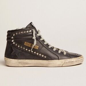 GOLDEN GOOSE Slide Sneaker in Black Leather Studs